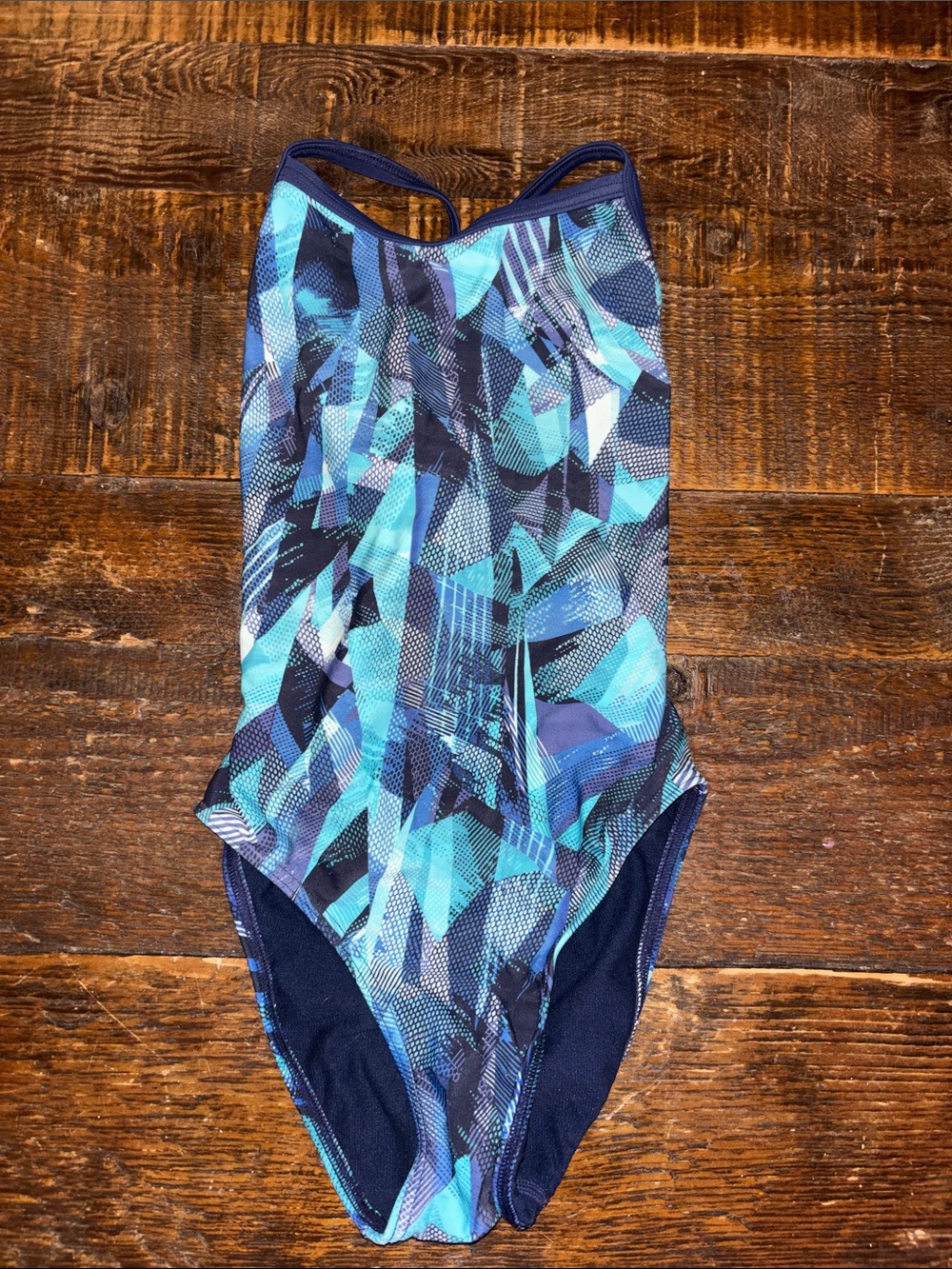 Girls' Navy & Teal Geometric One-Piece Swimsuit